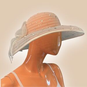 White Wide Brim Straw Tulle Hat with Bow